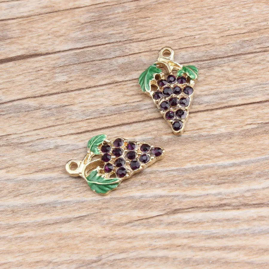 Food Zinc - 10pcs Alloy Purple Grape Charm Necklace